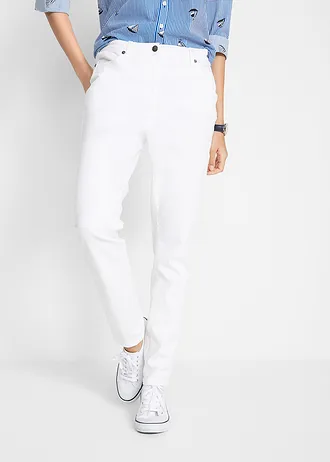 Twill broek met comfortband, straight, Kleur: wit