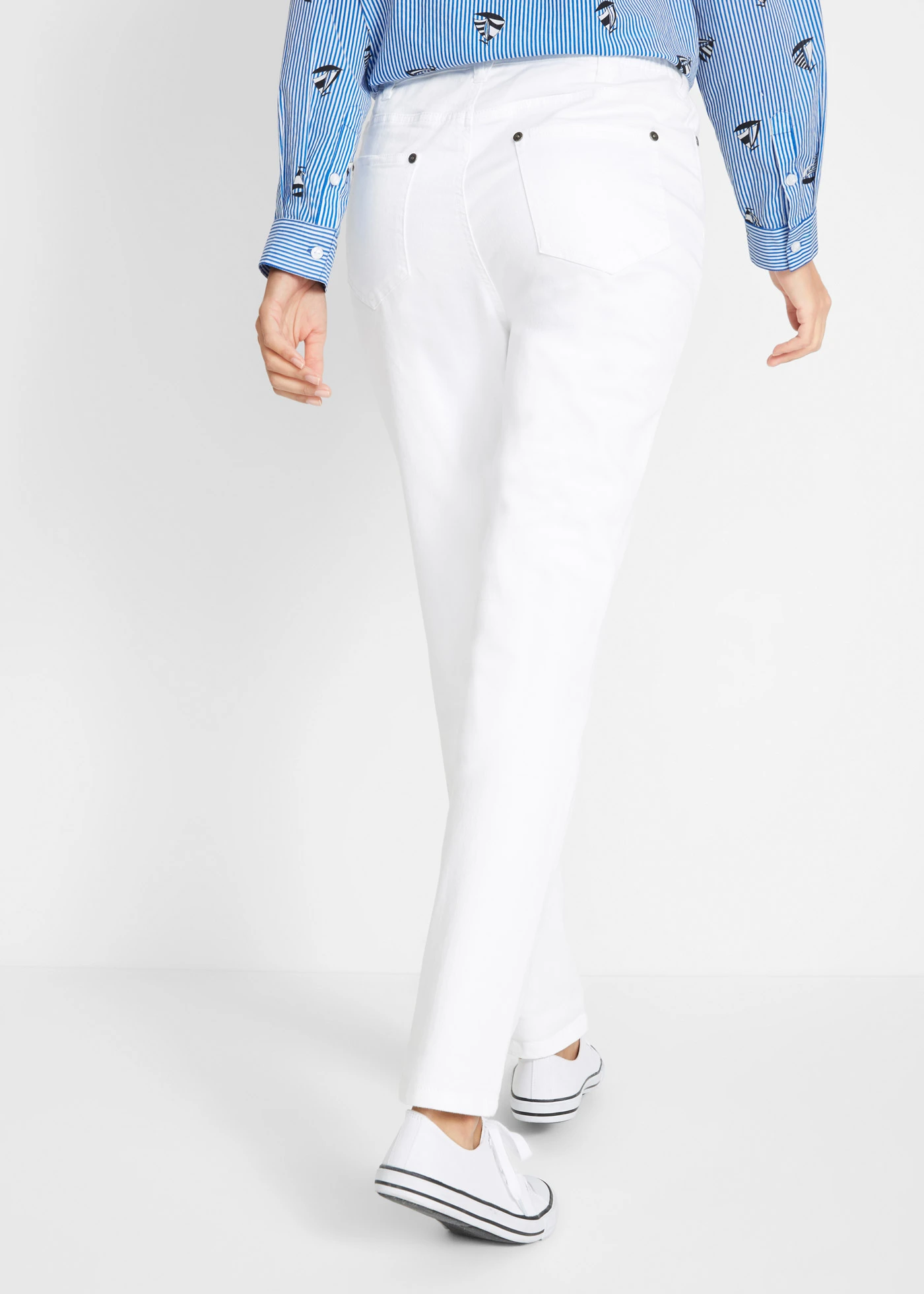 Pantalon en twill à taille élastiquée • blanc • Boutique bonprix