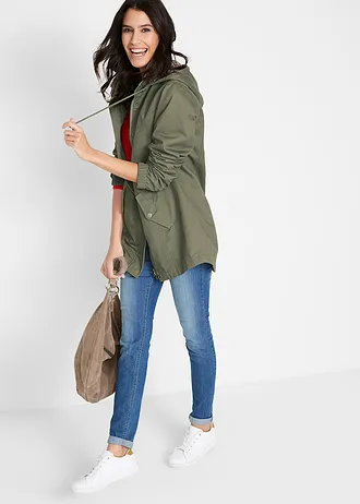 Katoenen tussenparka met gedessineerde capuchon • olijfgroen • bonprix online shop