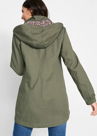 Parka de mi-saison en coton avec capuche imprimée • olive • Boutique bonprix