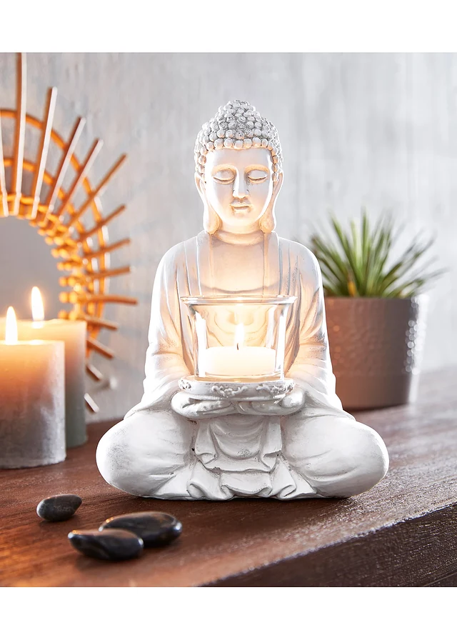 Statuette Bouddha avec photophore • blanc • product-page.page-title-suffix