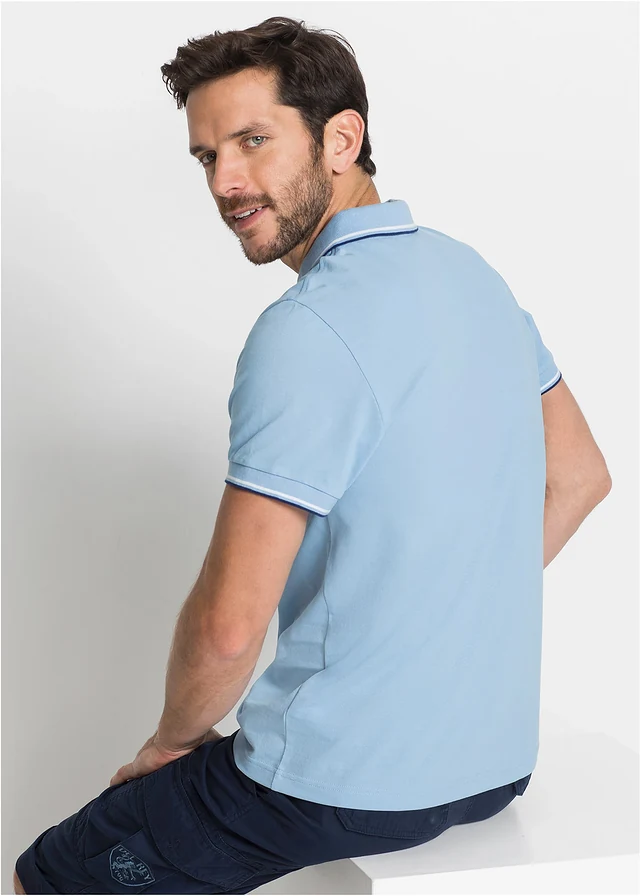 Piqué poloshirt van biologisch katoen, Kleur: lichtblauw