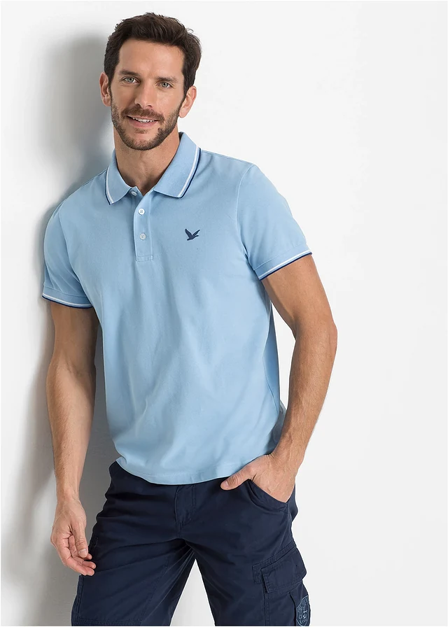 Piqué poloshirt van biologisch katoen, Kleur: lichtblauw