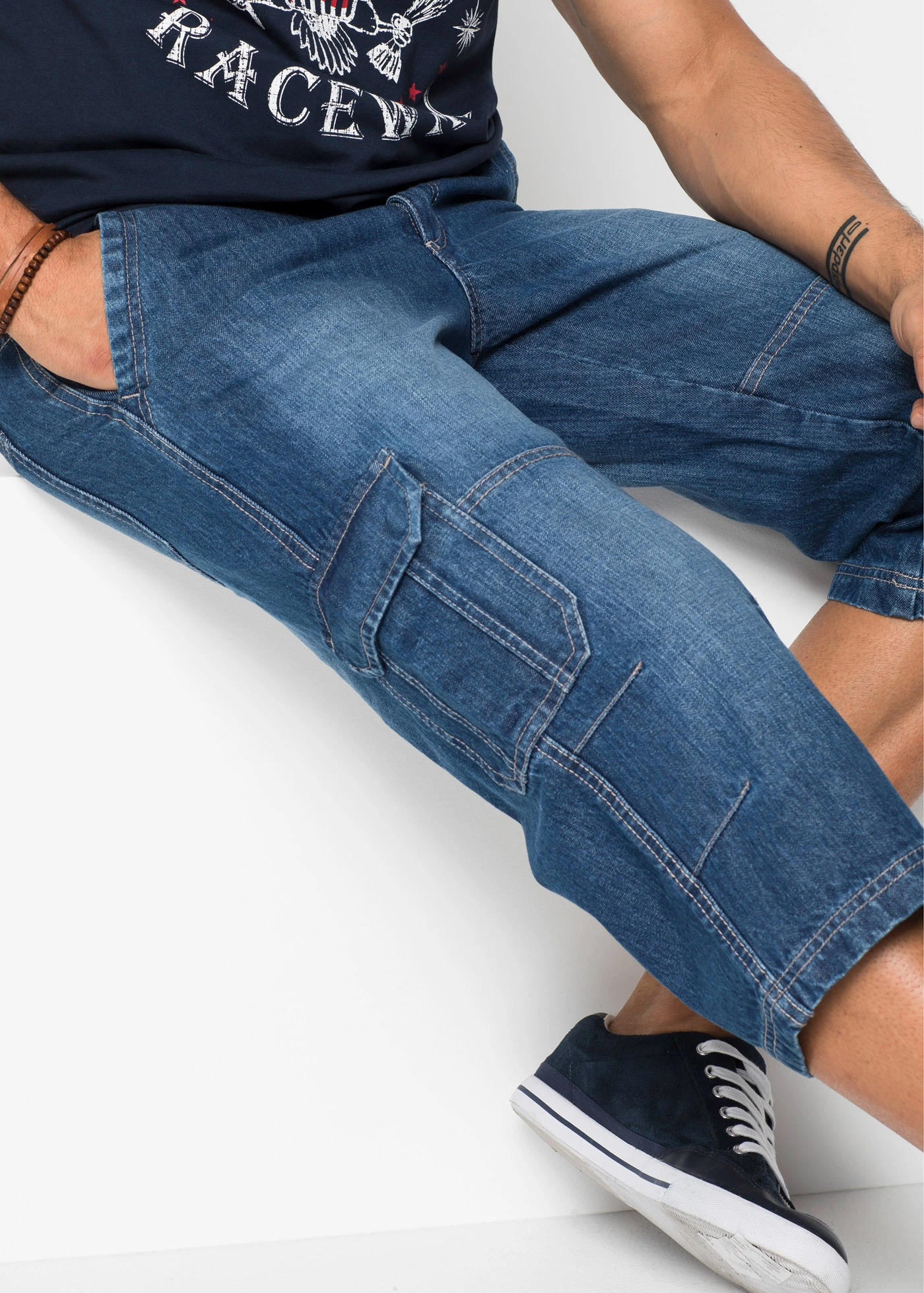 Regular Fit 3/4-es cargo farmer, Straight • kék denim • bonprix áruház