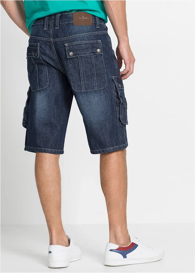 Bermuda cargo en jean, regular, Couleur: bleu nuit denim