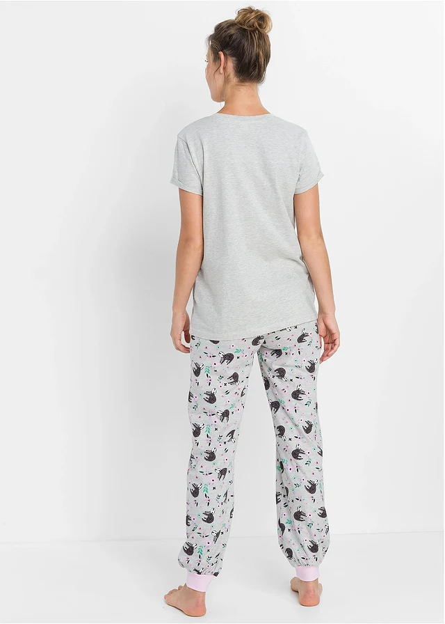 Pyjama met korte mouwen, Kleur: ecru gemêleerd gedessineerd