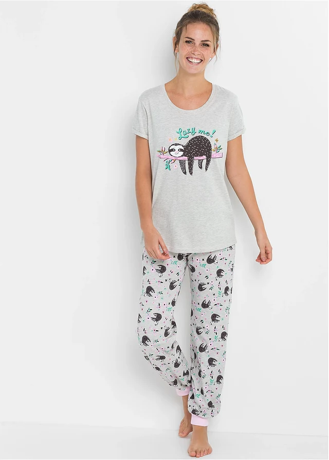 Pyjama à manches courtes, Couleur: écru chiné imprimé