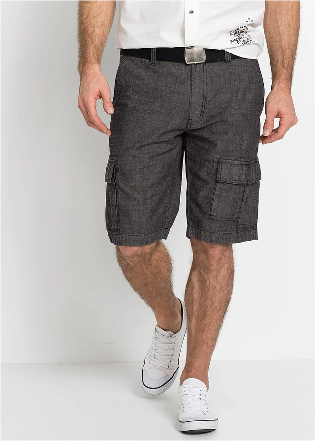 Bermuda cargo loose, 100% coton, Couleur: noir