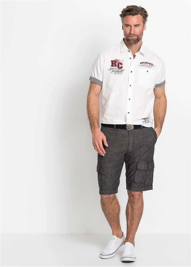 Bermuda cargo loose, 100% coton, Couleur: noir