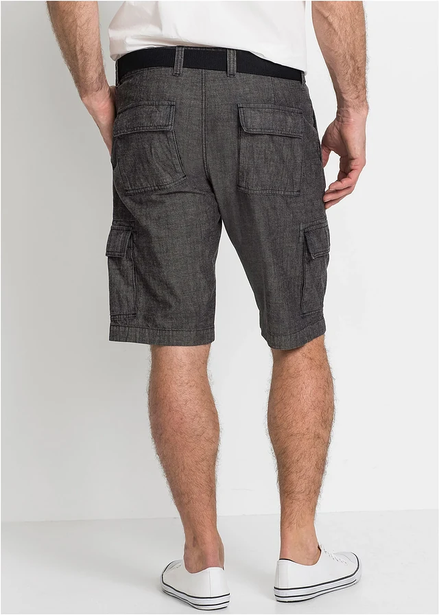 Bermuda cargo loose, 100% coton, Couleur: noir