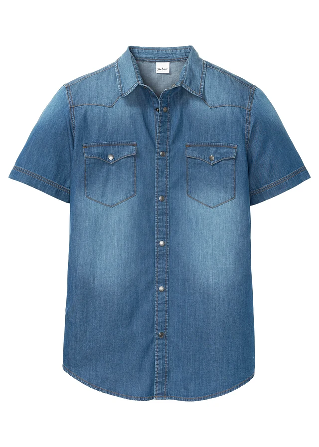 Spijkeroverhemd met korte mouw van biologisch katoen, slim fit, Kleur: lichtblauw used