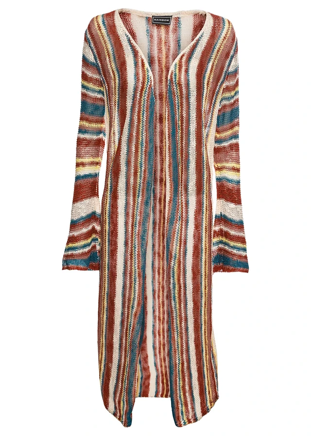 Lang gebreid vest met strepen, Kleur: multicolor gestreept