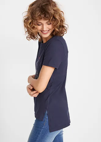 Bavlněné tričko s postranními rozparky a potiskem • tmavě modrá s potiskem • bonprix obchod