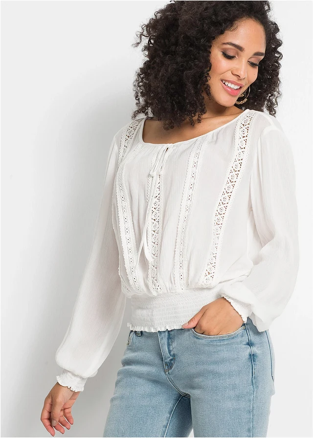 Blouse en viscose douce, Couleur: écru