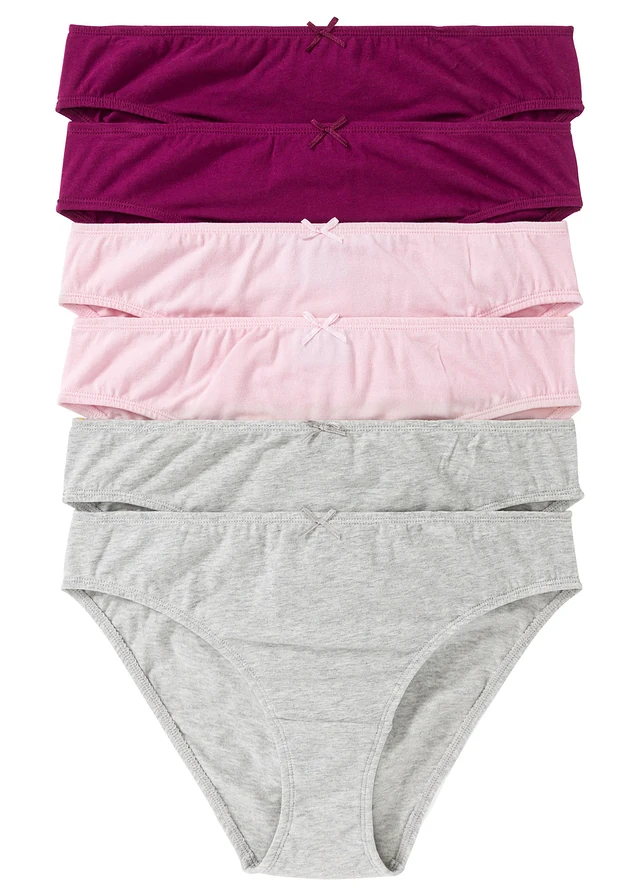 Slip (set van 6), Kleur: bessen+roze+lichtgrijs gemêleerd