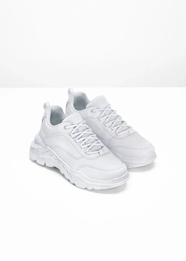 Chunky sneakers met een lichte zool, Kleur: wit