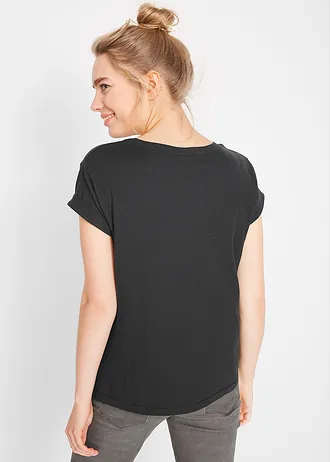 Boxy shirt, korte mouw, Kleur: zwart