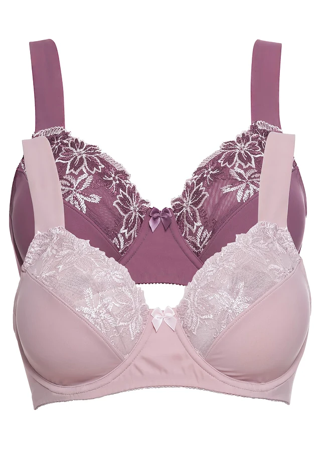 Beugel bh met gewatteerde schouderbandjes (set van 2), Kleur: mat bessen+mat roze