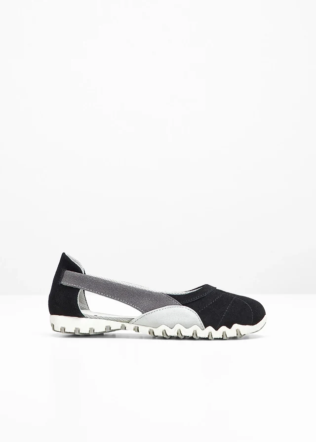Ballerines en cuir velours, Couleur: noir/gris pierre