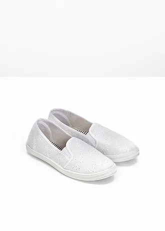 Slippers met broderie anglaise • wit • bonprix online shop