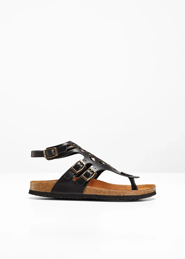 Teensandalen van leer, Kleur: zwart