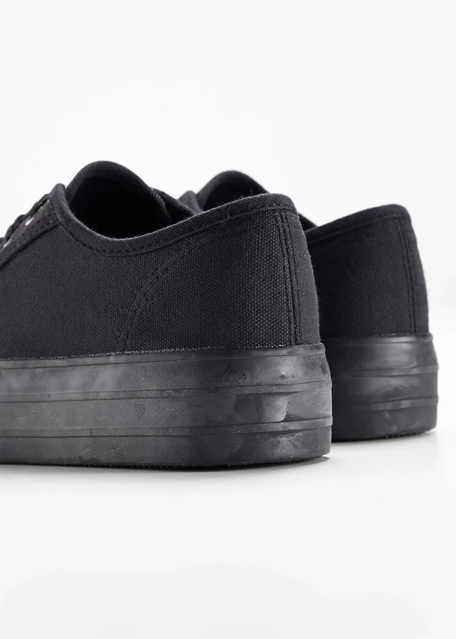 Plateau sneakers van katoen-canvas, Kleur: zwart