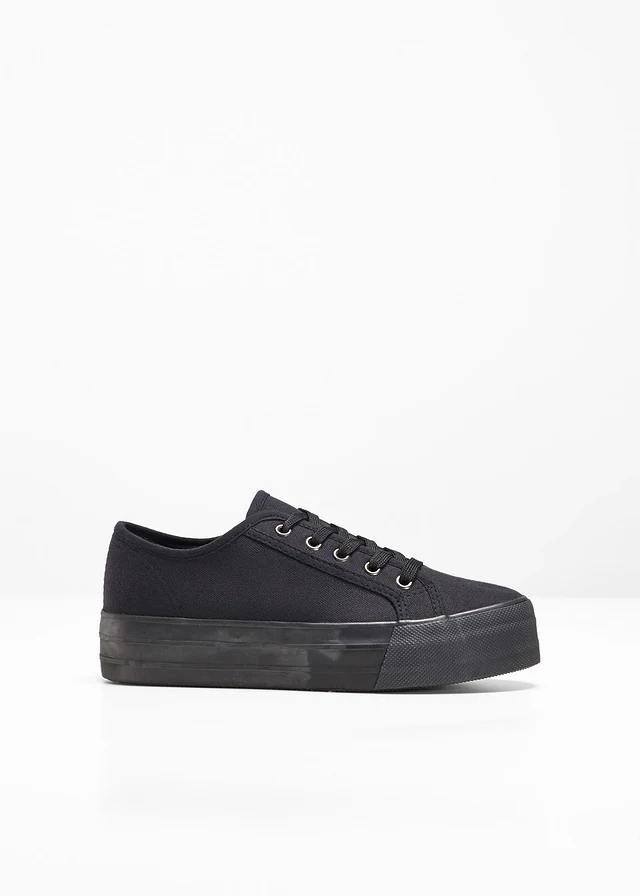 Plateau sneakers van katoen-canvas, Kleur: zwart