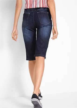 Bermuda en jean à revers, taille mi-haute, Couleur: bleu nuit denim