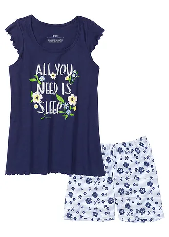 Krátké pyžamo z čisté bavlny, barva: půlnoční modrá s potiskem