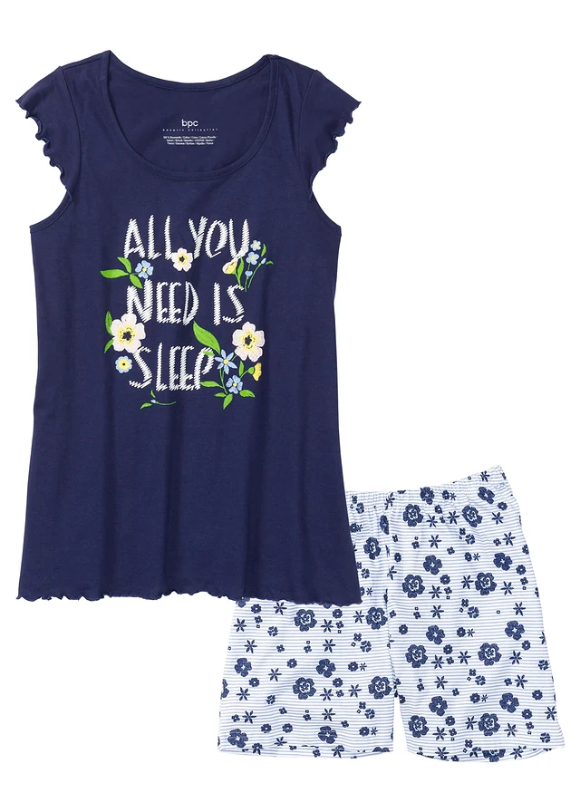 Pyjashort 100% coton, Couleur: bleu nuit imprimé