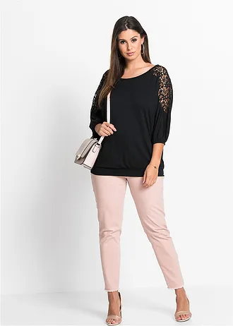 Oversized shirt in een viscosemix, Kleur: zwart