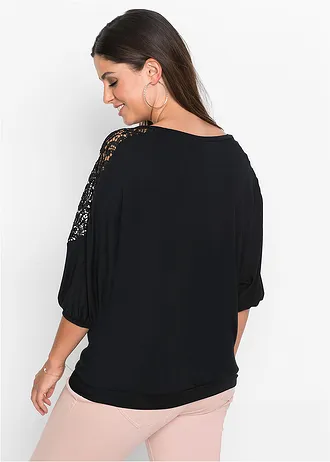 Oversized shirt in een viscosemix, Kleur: zwart