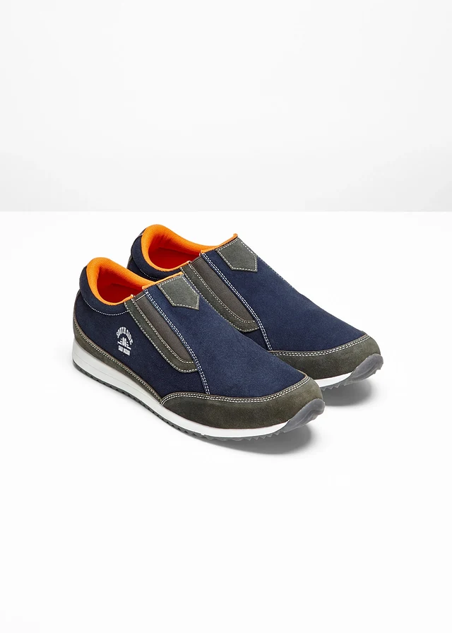 Sneakers à enfiler en cuir velours, Couleur: bleu foncé