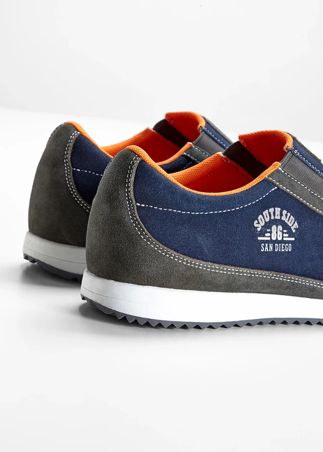 Sneakers à enfiler en cuir velours, Couleur: bleu foncé