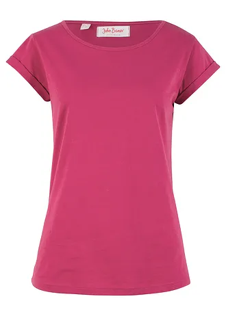 T-shirt van puur katoen, Kleur: bessenrood