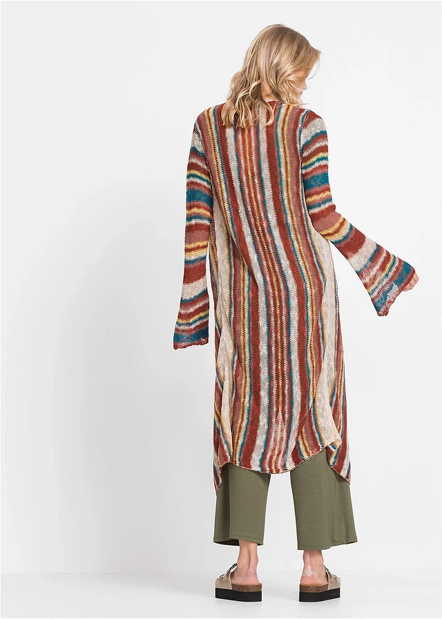 Lang gebreid vest met strepen, Kleur: multicolor gestreept