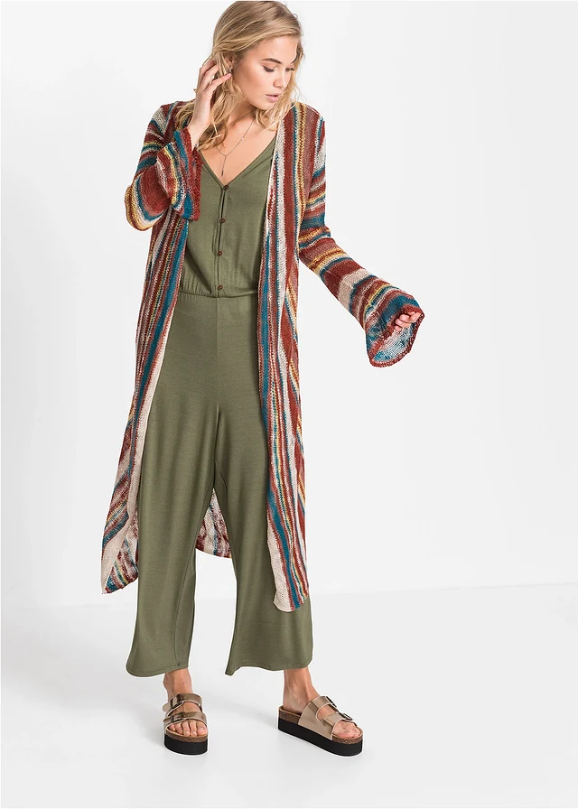 Lang gebreid vest met strepen, Kleur: multicolor gestreept