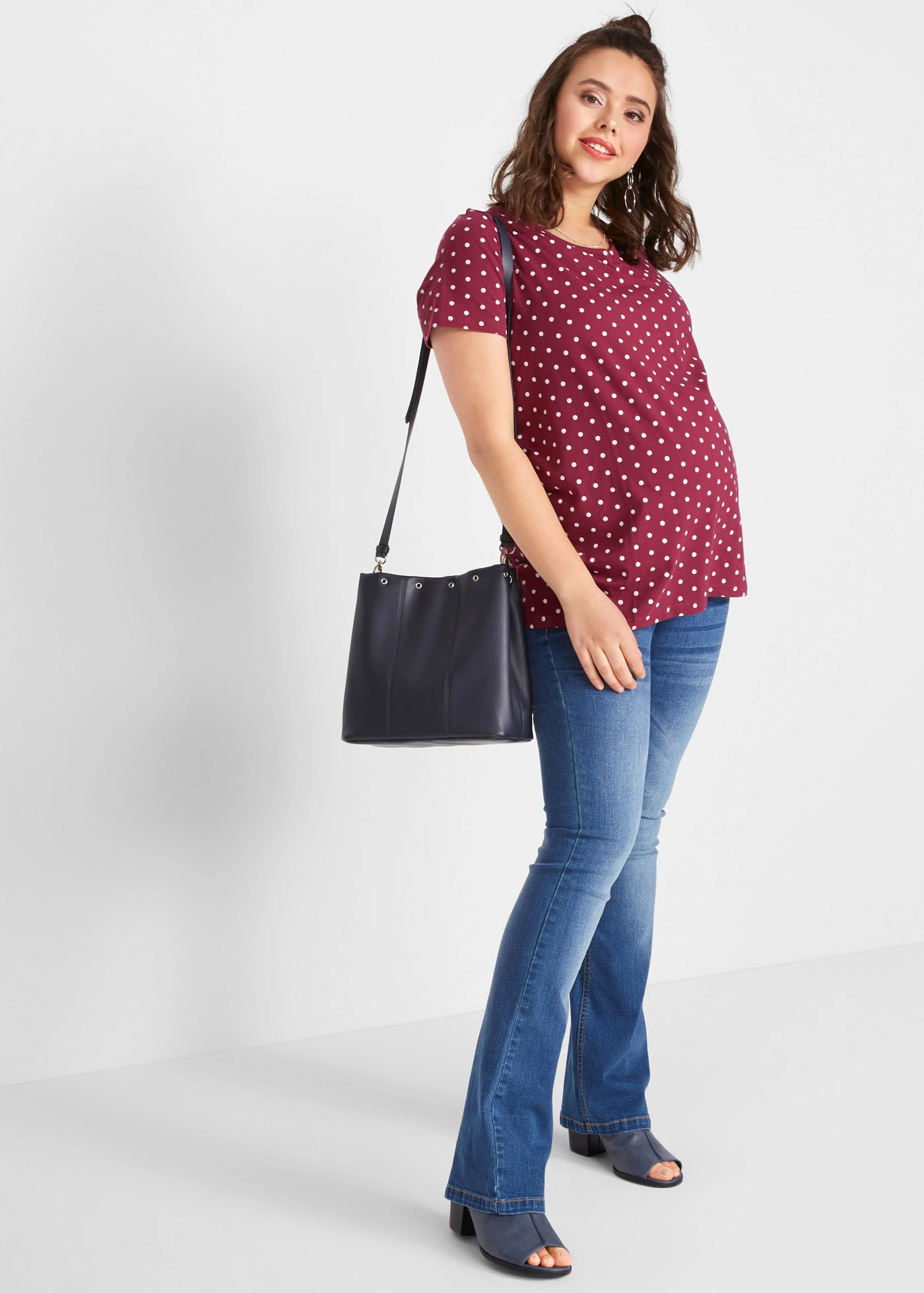 Těhotenské triko s puntíky,  z organické bavlny (2 ks v balení) • bobulová + bílá s puntíky • bonprix obchod