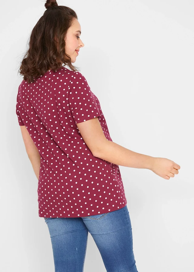 Lot de 2 T-shirts de grossesse en coton, Couleur: prune+blanc à pois