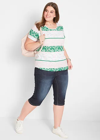 Stretch jeans bermuda met omslag, Kleur: nachtblauw denim