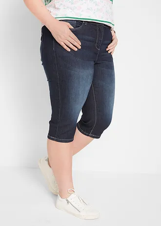 Stretch jeans bermuda met omslag, Kleur: nachtblauw denim
