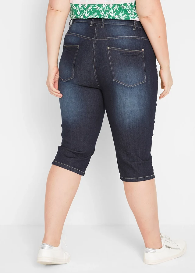 Bermuda en jean à revers, taille mi-haute, Couleur: bleu nuit denim