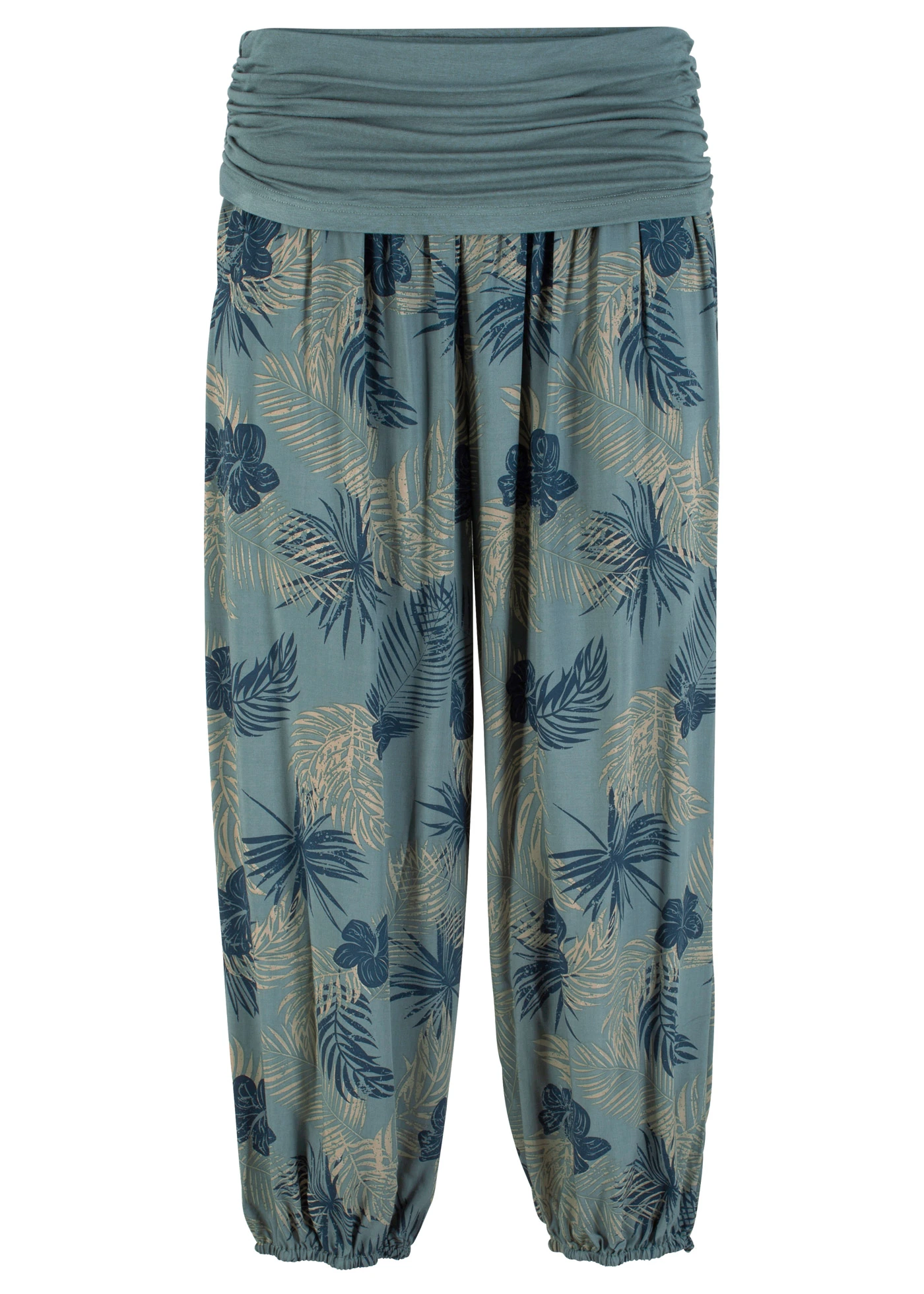 3/4 kalhoty ze splývavé směsi s viskózou • eukalyptově zelená s květy • bonprix obchod