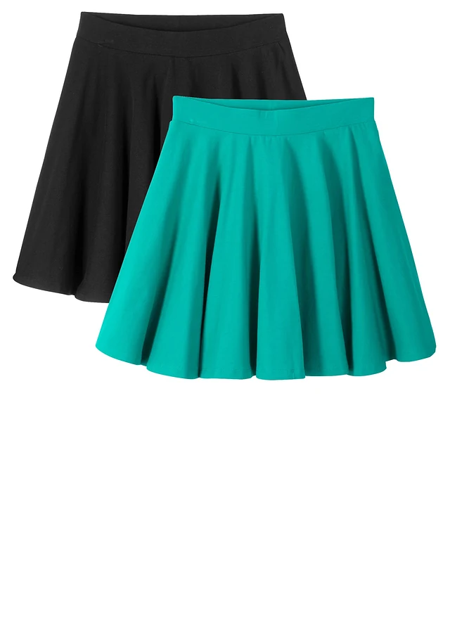 Lot de 2 jupes jersey avec coton, Couleur: émeraude + noir