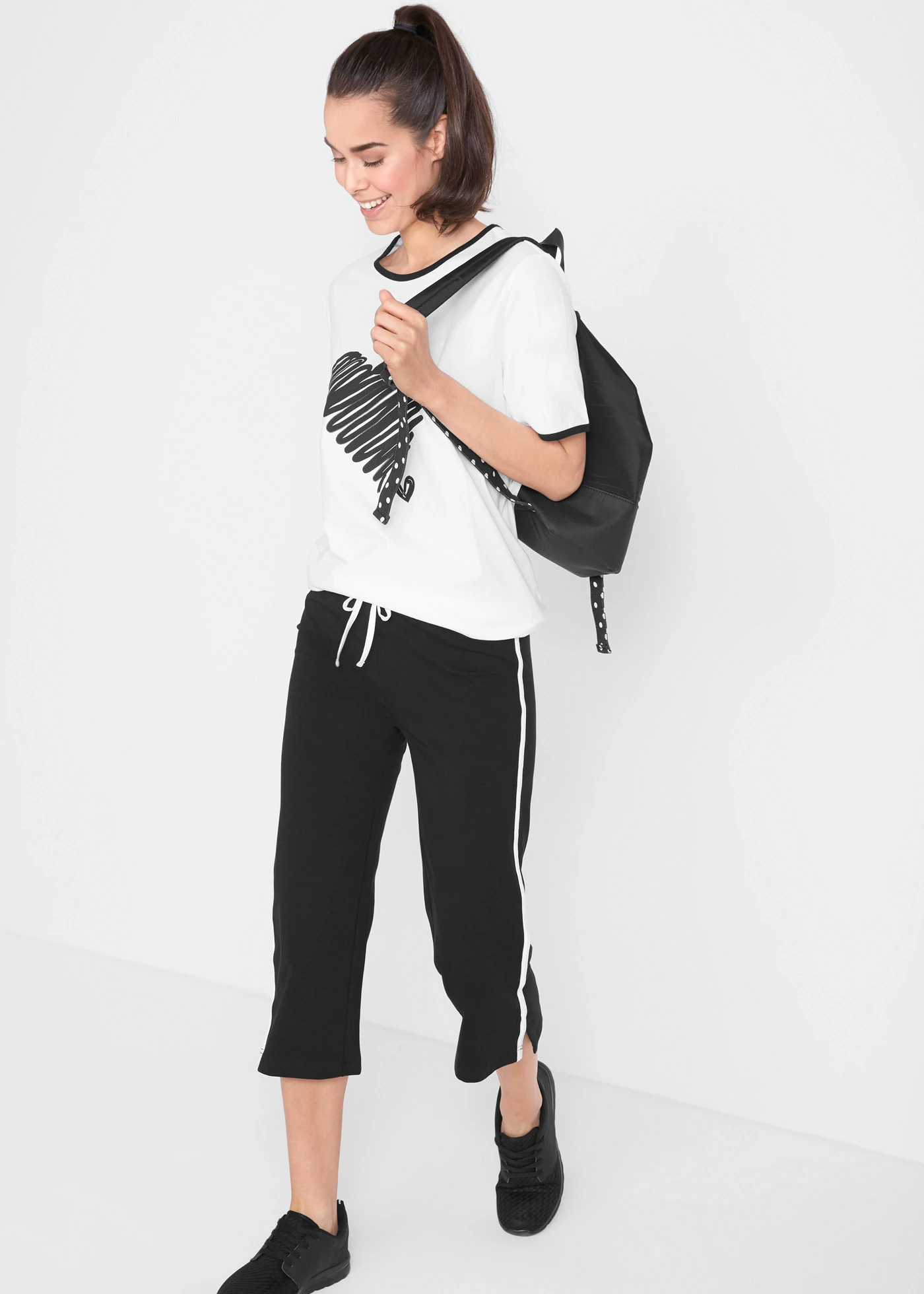 Lang shirt (set van 2), korte mouw • wit+zwart • bonprix online shop