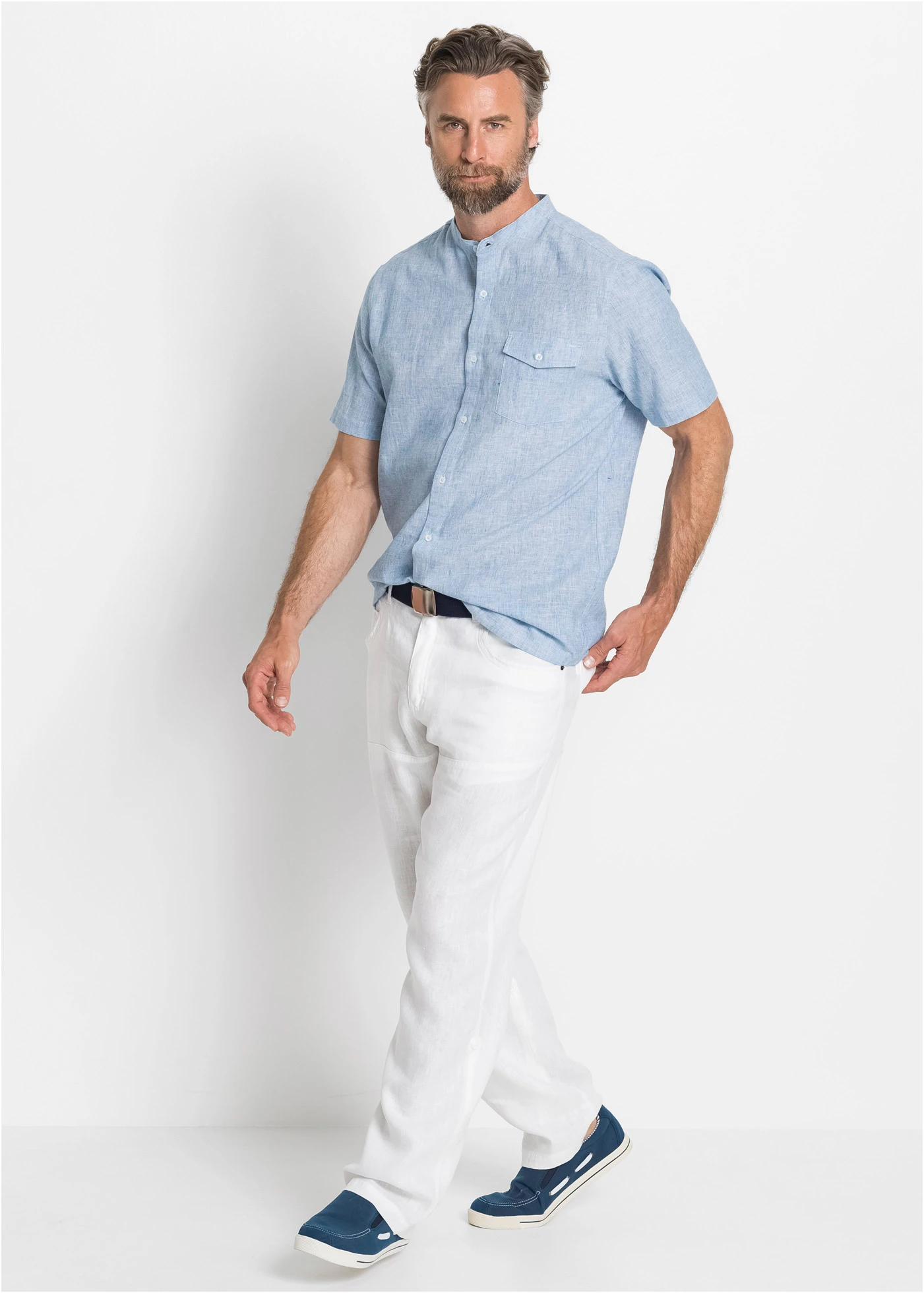 Chemise manches courtes aérienne en lin mélangé • bleu clair chiné • Boutique bonprix