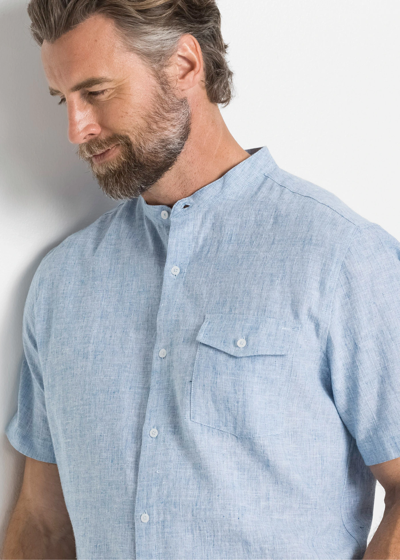 Chemise manches courtes aérienne en lin mélangé • bleu clair chiné • Boutique bonprix