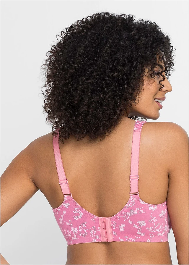 Bh zonder beugels (set van 2) met biologisch katoen, Kleur: jeansblauw+grijs gemêleerd gebloemd