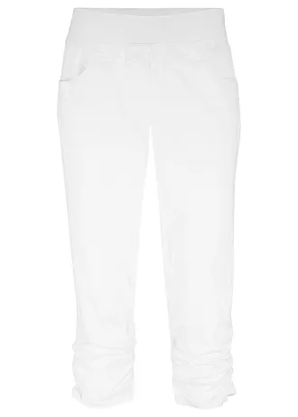 Capri broek van katoenmix met comfortband, Kleur: wit