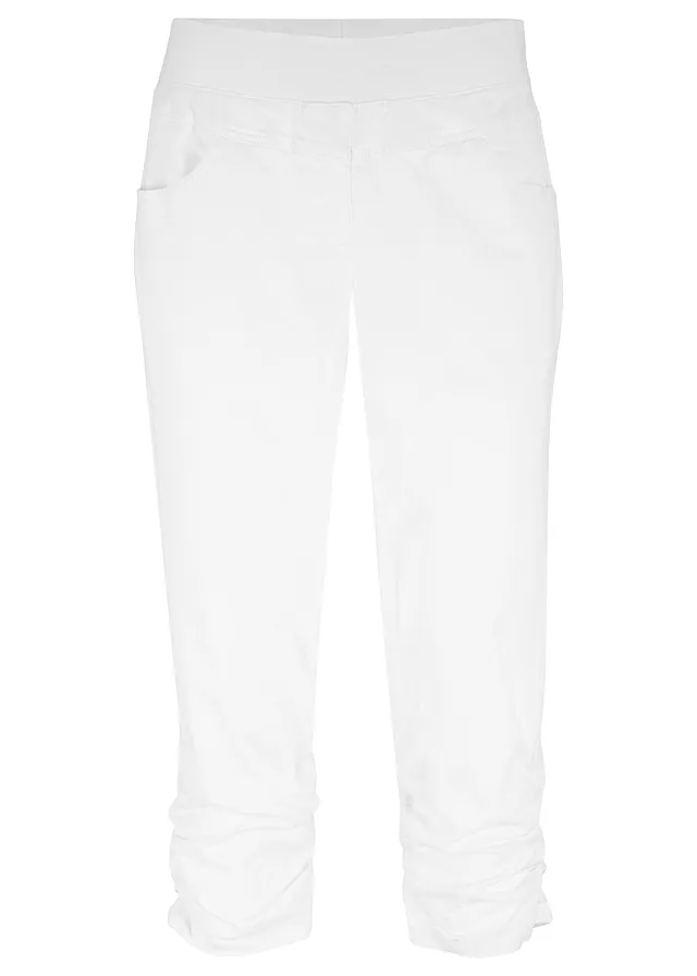 Pantaloni capri cu bată confortabilă, din material cu bumbac